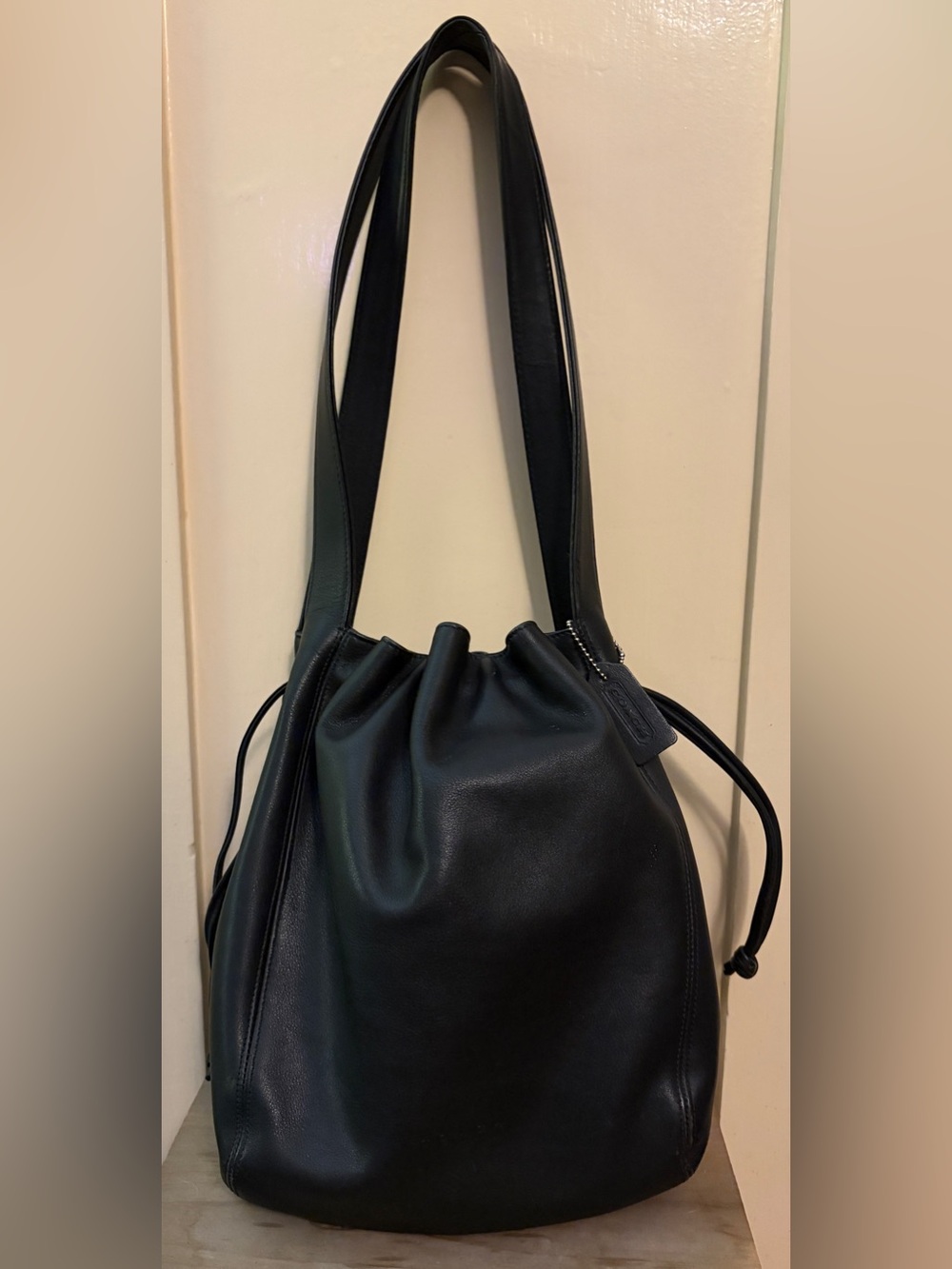 Vintage Coach Italy Lexington Black Leather Drawstring Bucket Bag 4180